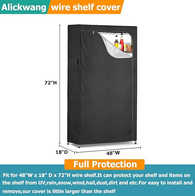 Storage Shelf Covers for Wire Shelving600D Heavy Duty Outdoor Waterproof Dustproof Shelf CoverStorage Rack Cover for Wire Shelf with zipper48''W x 18''D x 72''H