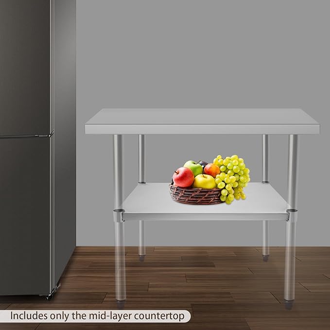 Eapmic Undershelf for Work Tables Adjustable Lower Shelf Stainless Steel Bottom Shelf Add for Commercial Prep Table Restaurant Kitchen Bakery Garage Workshop Use (27.95x21.65in A)