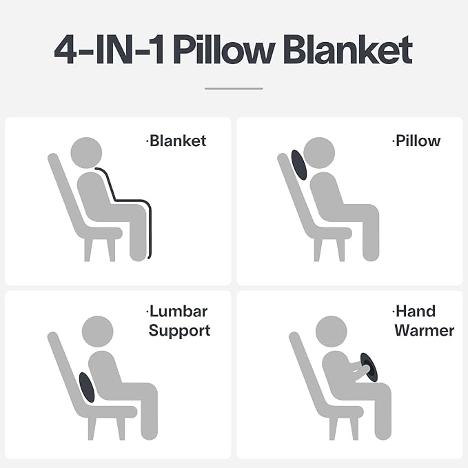 EighteenTek® Blanket 2-in-1 Pillow and Blankets Combo Set Compact Soft Warm Fleece Charcoal 63 Lx47 W