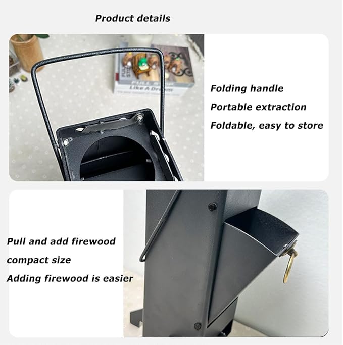 Portable Rocket Stove Mini Wood Burning Camping Stove for Cooking Tools of Various Sizes Cooking with Stand Outdoor Backpacking Hiking BBQ PicnicBlack