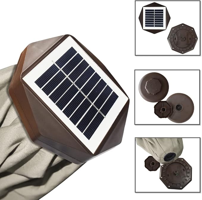EliteShade USA 10-Year-Non-Fading Solar 9ft Market Umbrella with 80 LED Lights Patio Umbrellas Outdoor Table Umbrella with Ventilation Antique Beige