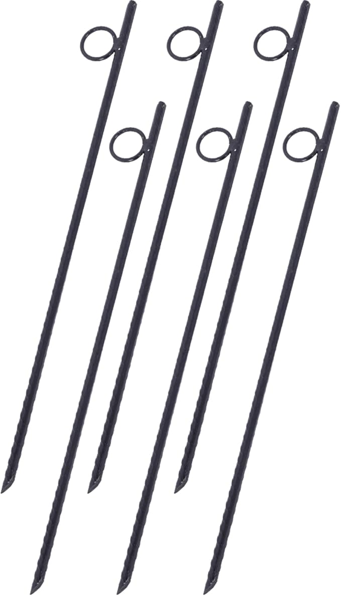 6 Pcs Heavy Duty Steel Rebar Ground Stakes 3/8 x 18 - Tent Canopy Stakes with Angled Ends &amp 1 Loops for Campsites Outdoor Use