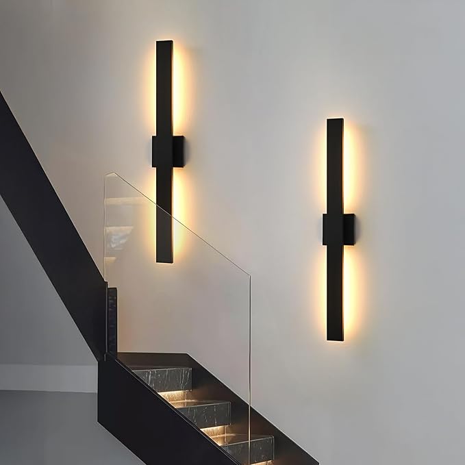 Upgraded 2-Pack 23.6in Modern LED Outdoor Wall Lights 3000K 4000K 5000K Dimmable Black Exterior Wall Sconce Long Outside Light fixtures for House Garage Front Door