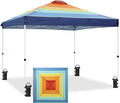 EAGLE PEAK Pop Up Canopy Tent with Wheeled Carry Bag 8 Stakes 4 Ropes 4 Weight Bags Easy Set Up Tent Canopy 10x10 ft 100sqft of Shade Retro Stripe Multi