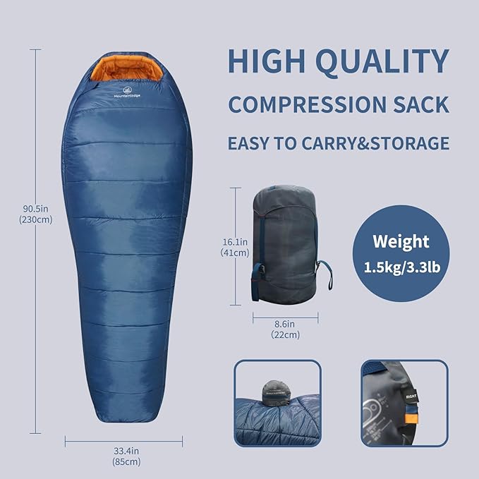 Mountainlodge 3-4 Seasons Shingle Sleeping Bag 15℉ with Inner Pocket for AdultPerfect for BackpackingTraveling and HikingIncluding Free Compression Stuff Sack.