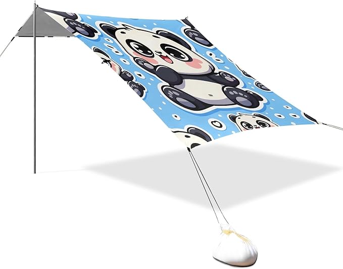Cute Fat Chubby Panda Bear Sticker Blue Camping Sun Shelter Beach Tent Portable Beach Sun Shade Outdoor Canopy for Camping Trips Fishing Picnic