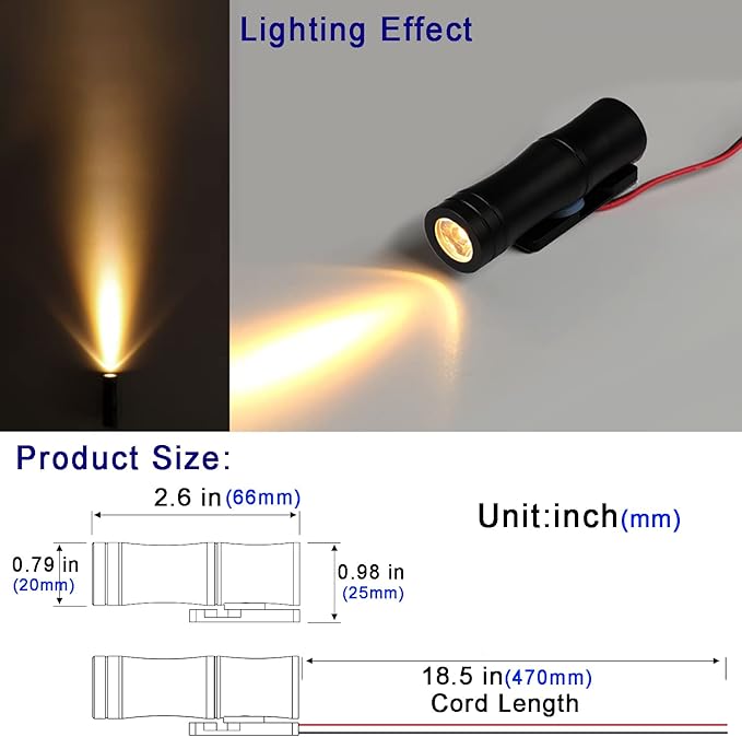 LED Wall Light Mini Bamboo 3W 12V-24V DC 15° Narrow Beam Angle IP65 Waterproof Surface Mounting Outdoor Landscape LightingWarm White 3000K (A - Single Beam)