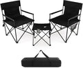 Tangkula 3 Piece Camping Chairs with Table Portable Folding Lawn Chair with Side Table Carrying Bag Side Storage Pocket 2 Cup Holders Outdoor Beach Chair Set for Backpacking Travel Camp