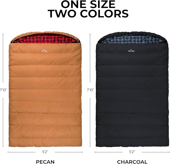 Teton Mammoth Queen Size Double Sleeping Bag- A Warm Bag The Whole Family can Enjoy – Great for Camping Hunting and Base Camp. Compression Sack Included