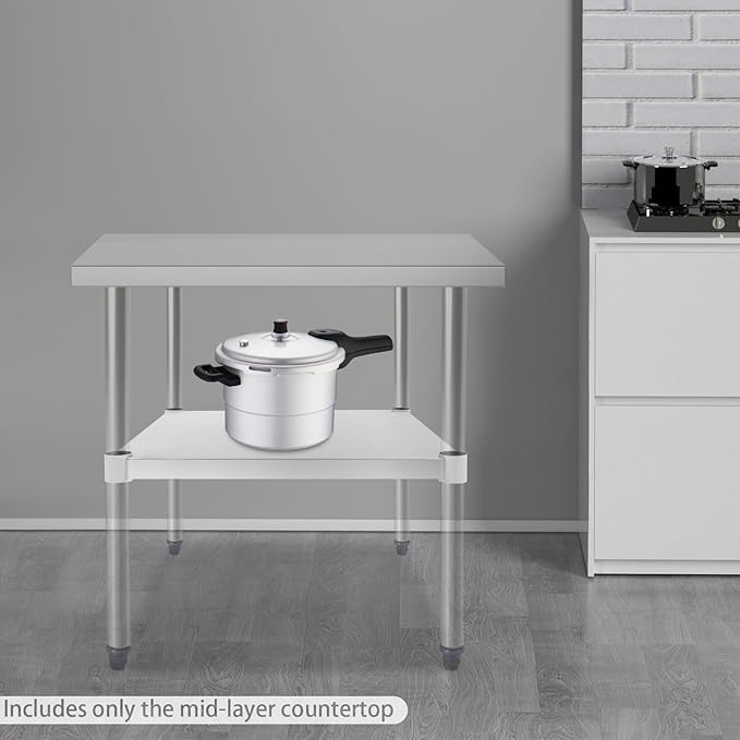 Eapmic Undershelf for Work Tables Adjustable Lower Shelf Stainless Steel Bottom Shelf Add for Commercial Prep Table Restaurant Kitchen Bakery Garage Workshop Use (21.65x21.65in)
