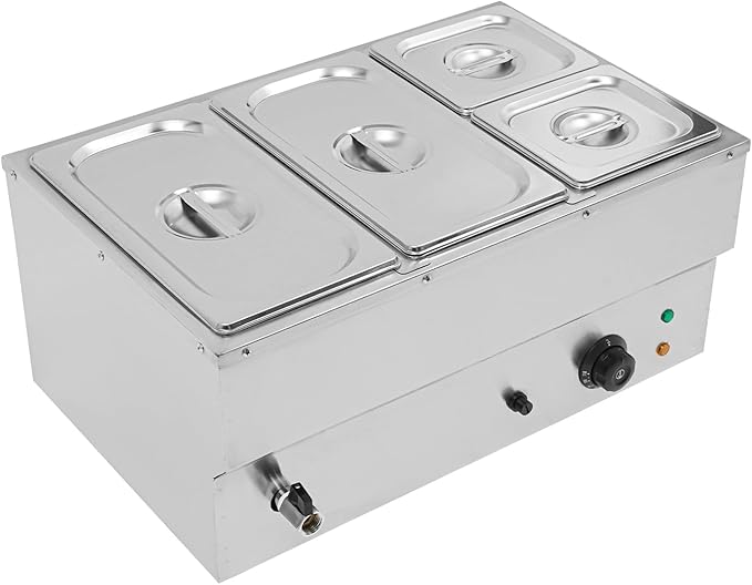 110V 4-Pan Commercial Food Warmer 1500W Electric Steam Table 15cm/6inch Deep Professional Stainless Steel Buffet Bain Marie with Temperature Control for Catering and Restaurants
