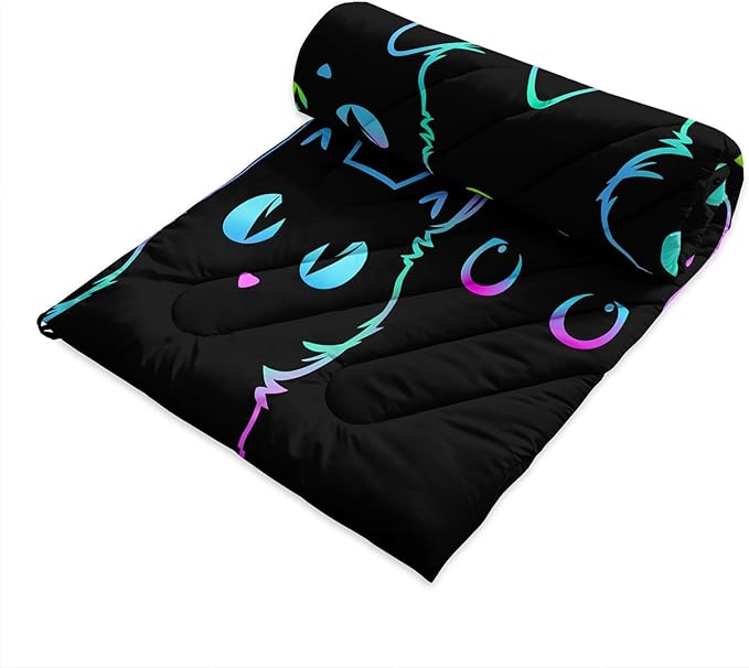 Axolotl Black Neon Cat Camping BlanketSilhouette Cat Packable Outdoor BlanketBlue Green Waterproof Lightweight Warm Puffy Printed BlanketCat Lover Travel Blanket for CampingTravelStadiumHiking