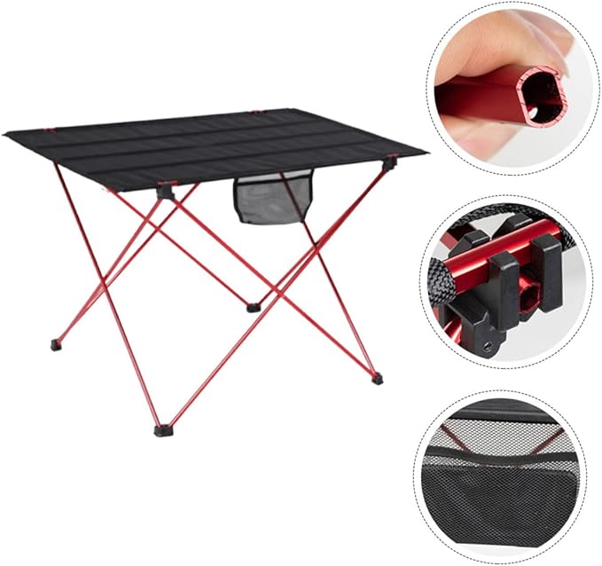 SUPVOX Outdoor Folding Picnic Table Set Lightweight Aluminum Alloy Easy Assembly Portable Camp Table for Picnics Camping Hiking Fishing and Outdoor Activities Medium Red
