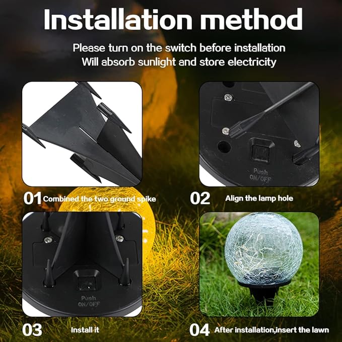 TOMEX 4 Pack Solar Garden Lights Cracked Glass Ball Waterproof Warm White LED for Outdoor Decor Decorations Pathway Patio Yard Lawn 4 Pack (4.7)