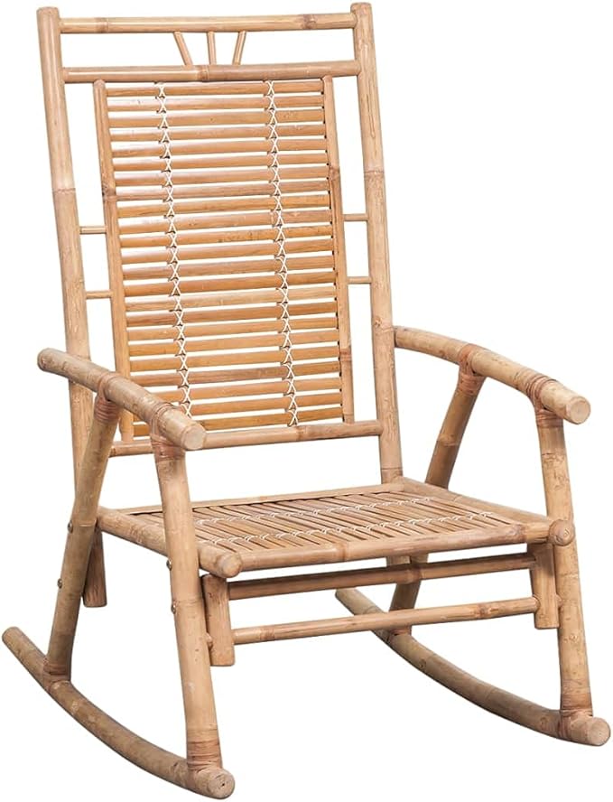 Outdoor Rocking Chair with Cushion Natural Bamboo Patio Chair for Garden &amp Living Room Waterproof &amp UV Resistant Comfortable Adult Rocker for Relaxing