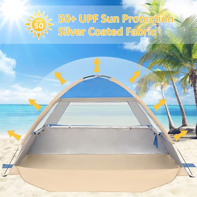 Gorich Beach Tent Sun Shelter for 3/4/6/8/10 Person with UPF 50＋ UV Protection Lightweight &amp Easy Setup Beach Shade Canopy Portable Beach Shade Tent Beach Cabana