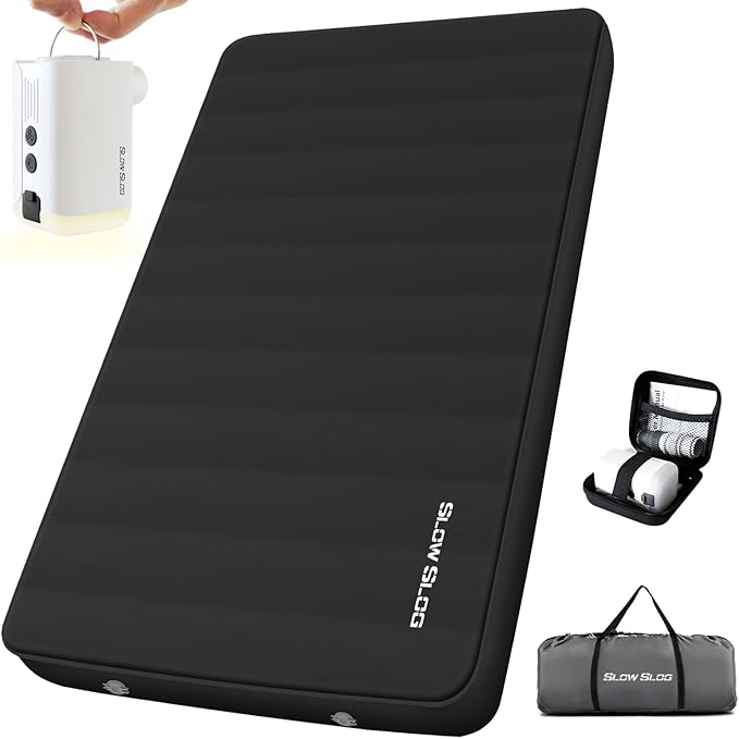 Self-Inflating Sleeping Pad with Portable Electric Air Pump 4in Thick Memory Foam Camping Mattress for Tent Cot &amp Car Travel Fast Inflate &amp Deflate Camping Pad
