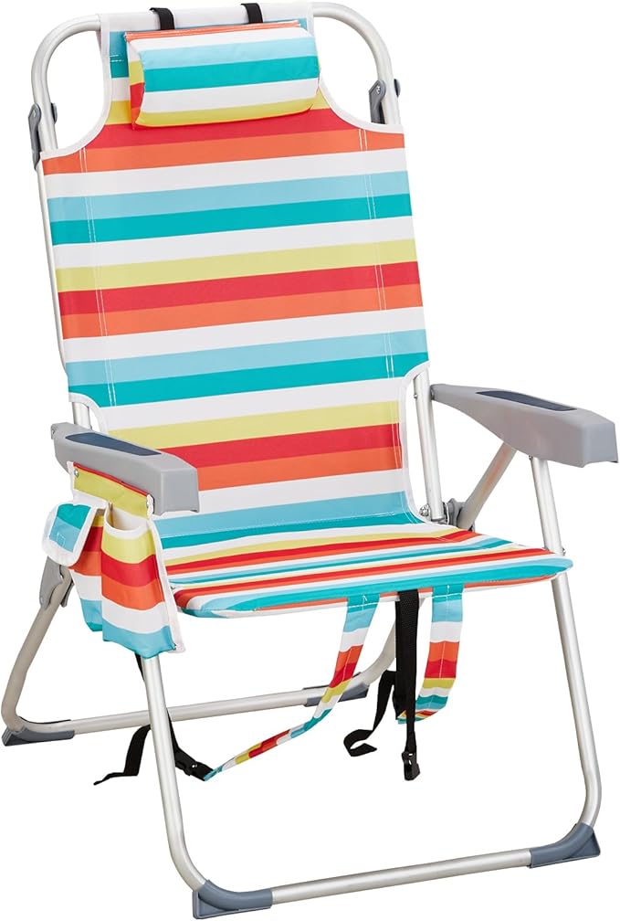 Lightweight Folding Beach Chair with Adjustable Back Cup Holder &amp Storage Pouch for Outdoor Activities