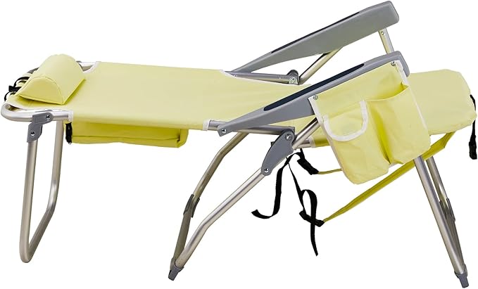 JHshop Reclining Backpack Beach Chair Folding Beach Chair for Adults Lightweight Beach Chair High Back Beach ChairsLightweight Folding Beach Camping Chairs Yellow 63 x 70 x 99cm