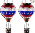DREAMSOUL 2 PCS Flag Solar Hot Air Balloon Lantern with Flame Hanging Waterproof Solar Lanterns Outdoor Waterproof Flag Day for Patio Garden Decor Fourth of July Decorations
