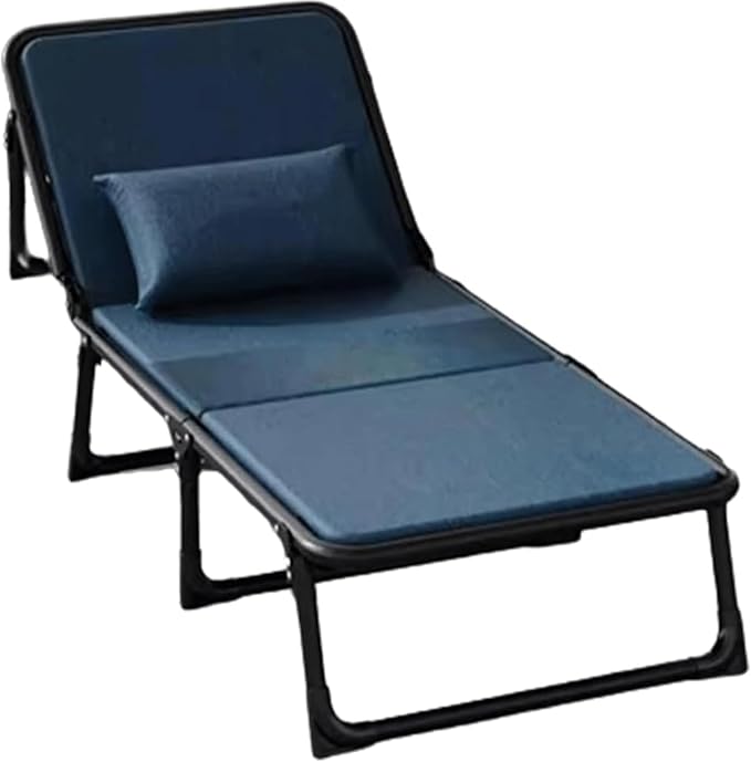 Single Camping Cot with Foam Mattress Portable Folding Bed for Sleeping 6-Position Folding Chaise Lounge Chair with Soft Pillow