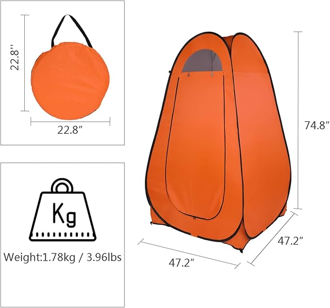 Pop Up Pod - Privacy Shower Tent with Carry Bag Dressing Room Instant Portable Toilet Stall for Camping Beach or Tailgate (Orange)