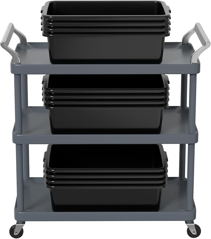 Set of 12 15 L Plastic Bus Tub Commercial Bus Box Black Restaurant Food Service Dish Tub