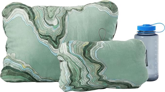 Therm-a-Rest Compressible Cinch Camping and Backpacking Pillow Regular - 14 x 18 Inch Sage Topo Wave Print