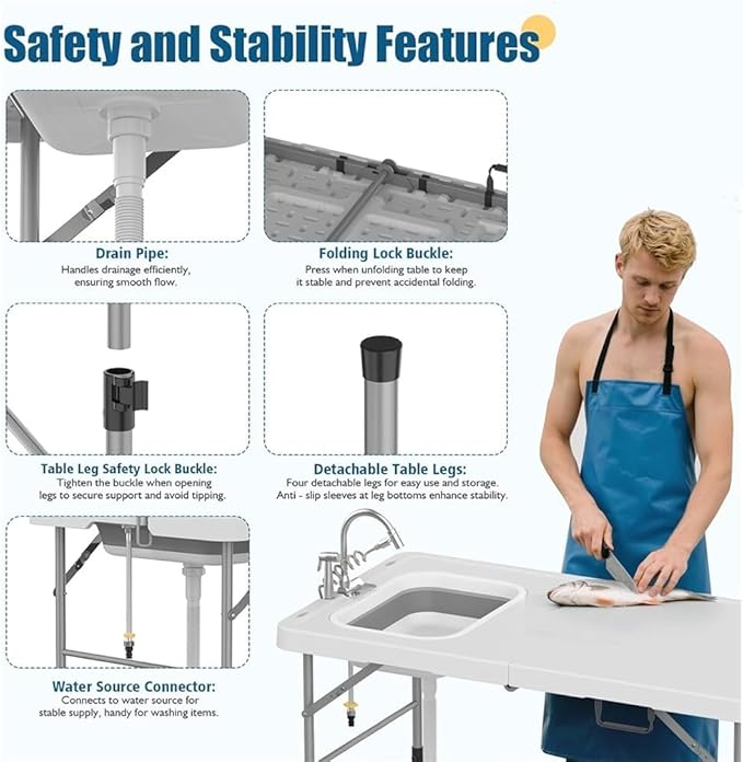 Folding Fish Cleaning Table with Sink &amp Hose Hookup 50 Outdoor Camping Sink Table Portable for Fishing Hunting RV Backyard Made of Steel Frame &amp PE Basin Easy to Clean and Store