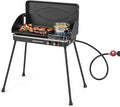 Giantex 2-in-1 Gas Camping Grill and Stove Portable Propane Grill Burner with Dual Control Knobs Detachable Legs 3-Sided Wind Screen Gas Hose with Regulator 20000 Total BTUs (Black)