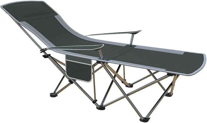 Folding Beach Chair Recliner for Adults - Heavy Duty 300lbs Camping Chair with Adjustable Backrest &amp Footrest Portable Outdoor Lounge Chair for Backyard Fishing Travel