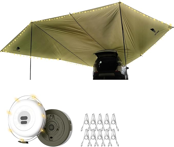 GEERTOP Large Car Awning Tarp for Camping Backpacking Tarp SUV Tailgate Truck Canopy Sun Shade Waterproof Outdoor Rear Vehicle Awning Shelter for Van MPV Campers