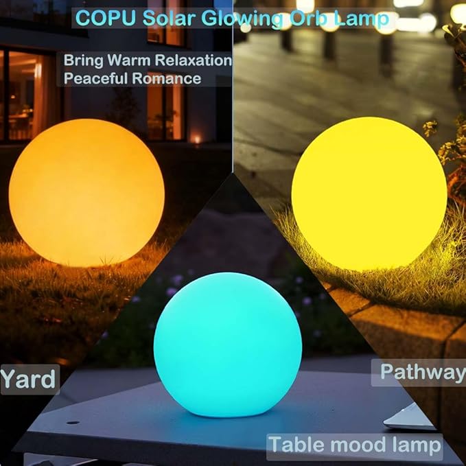 10 inch Solar Globe Light Outdoor Waterproof Dimmable 16 Colors RGB Solar Balls for Garden w/Remote Glowing Orb Light for Outside w/Ground Stake Globe Floor Mood Lamp for Home Patio Yard Lawn Party