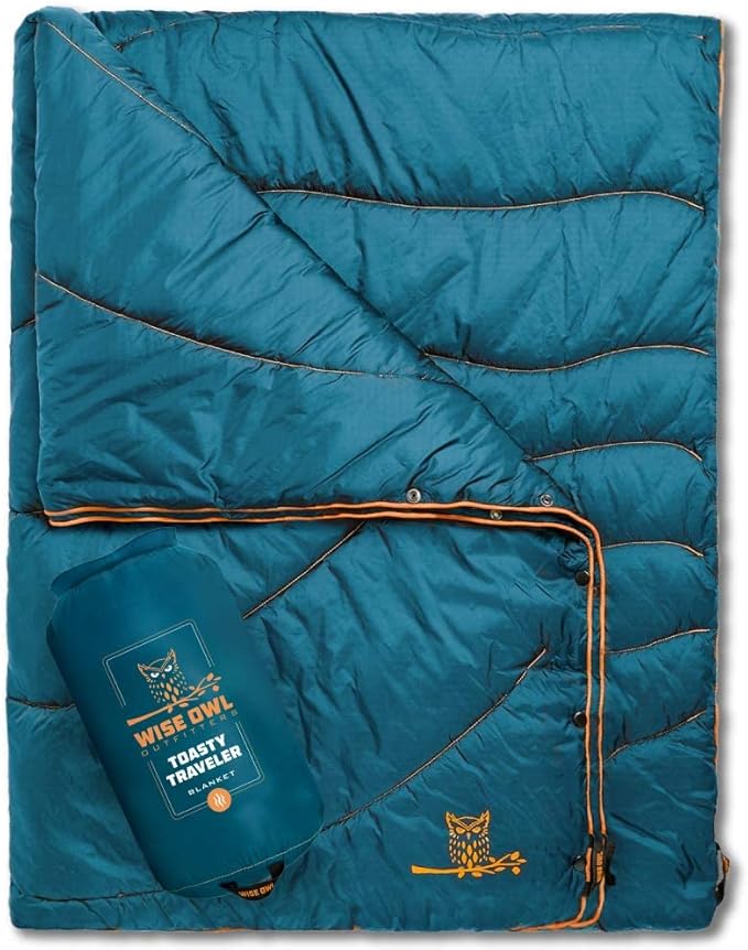 Wise Owl Outfitters Outdoor Camping Blanket – Lightweight Packable Puffy Quilt for Backpacking Hiking &amp Travel – Warm Water Resistant Blanket for Cold Weather Camping