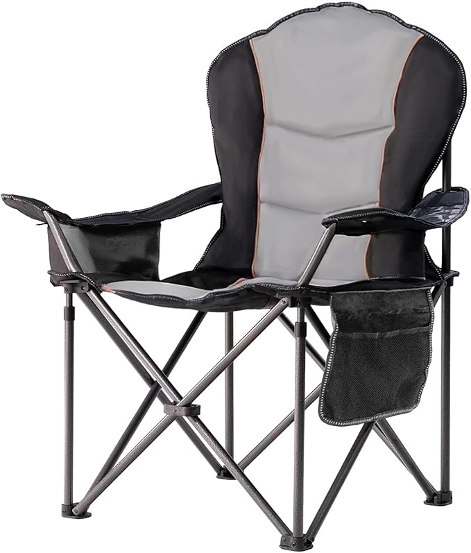 Oversized Camping Chair Heavy Duty 500LB Capacity - Folding Outdoor Chair with Cooler Bag Cup Holder &amp Waterproof Phone Case Portable for Camping/Hiking/Beach (Black &amp Light Gray)
