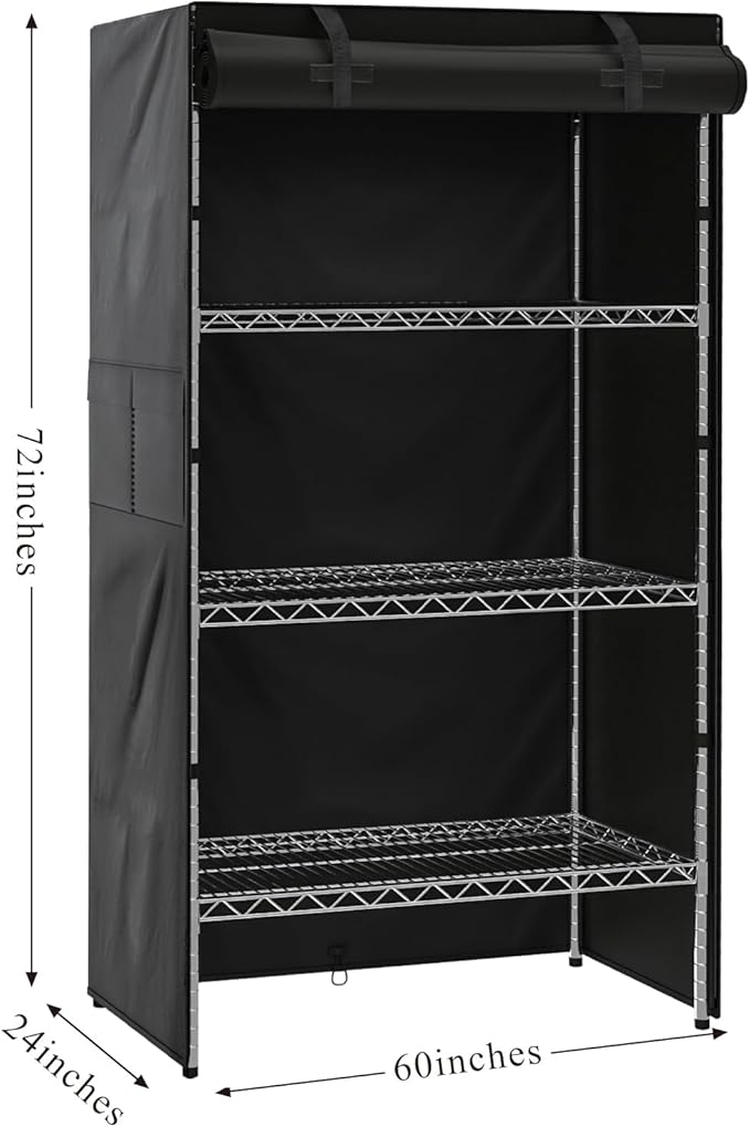Waterproof Shelf Cover Wire Shelf Cover Heavy Duty Dustproof Storage Wire Rack Covers Outdoor Shelving Covers (60Wx24Dx72H)