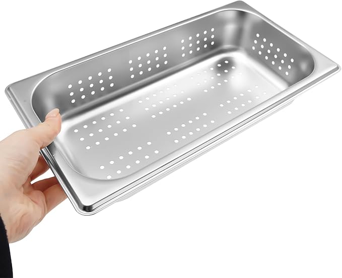 DYNAMI 2-Pack Anti-Jam Perforated Stainless Steel Steam Table Pan 1/3 Size 2 Deep Commercial Chafing Steam Table Pan Hotel PansCatering Food Pan (2-Pack1/3 Size 2 Deep)