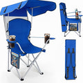 Portable Folding Camping Chairs with Canopy Shade Beach Chair for Adults Durable Weather Resistant 600D Oxford Cloth Camping Chair with Canopy for Outdoors [Blue]