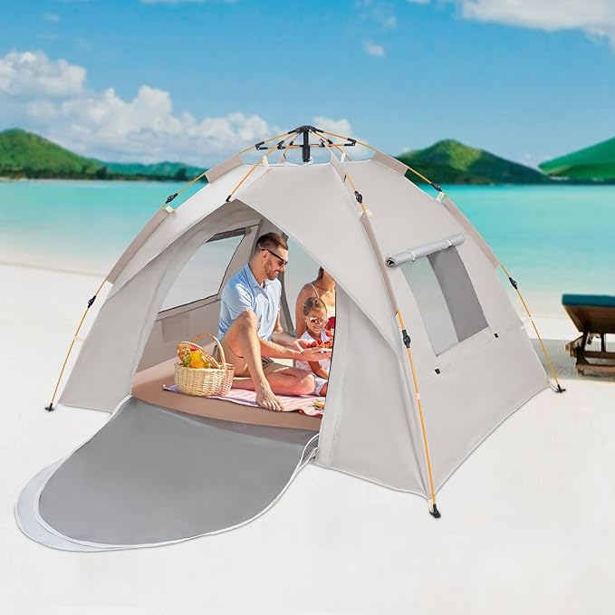 2-3 Person Camping Tent Instant Pop Up Tent with Rolled-Up Windows and Mesh Deisgn Waterproof Oxford Cloth 6.56FT×4.92FT×4.43FT Tents for Camping Traveling Sleepovers