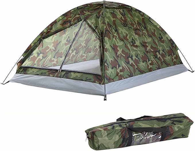 Outdoor Double-door Tent Ultralight Camping Tent Camouflage Hiking Shelter With Sun Protection And Breathable Mesh Roof Design Includes Rain Cover Backpack Poles And Stakes(2 person)