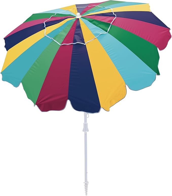 Rio Brands 7' Alternating 20-Panel Beach Umbrella with Sand Anchor and Carrying Bag Multicolor