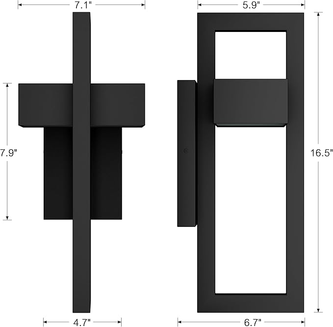 Krychiler 16.5 Inch Contemporary Outdoor Wall Lights with 3000K Integrated LED 2 Packs Matte Black Metal Modern Exterior Lighting Fixtures Outside Wall Mount for House Porch Patio Garage Front Door