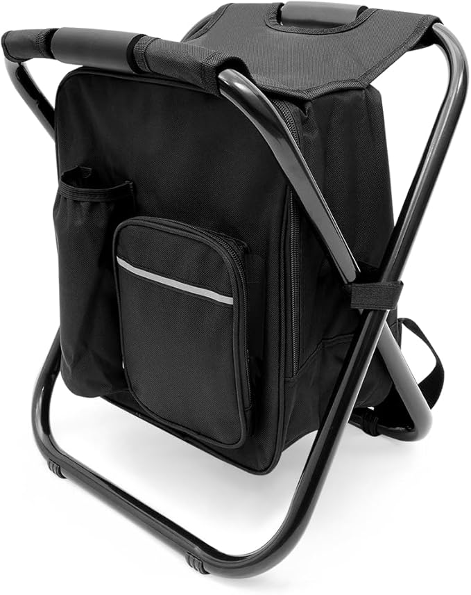 Portable Folding Camping Stool Backpack with Cooler Bag Hiking Seat Outdoor Fishing Hunting Gifts Black