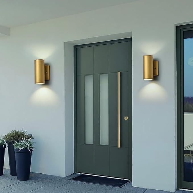 Modern LED Outdoor Wall Lights 7 Cylinder Up and Down Exterior Lighting Fixtures Handmade Gold Outdoor Wall Sconce Wall Mount on Any Direction