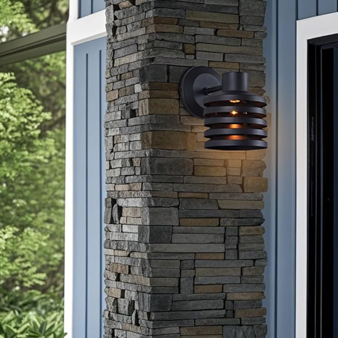 Industrial Matte Black Cylindrical Outdoor Wall Sconce with Louvered Design Weatherproof Exterior Light Fixture Farmhouse Lighting for Entrance Courtyard Porch Patio Garage