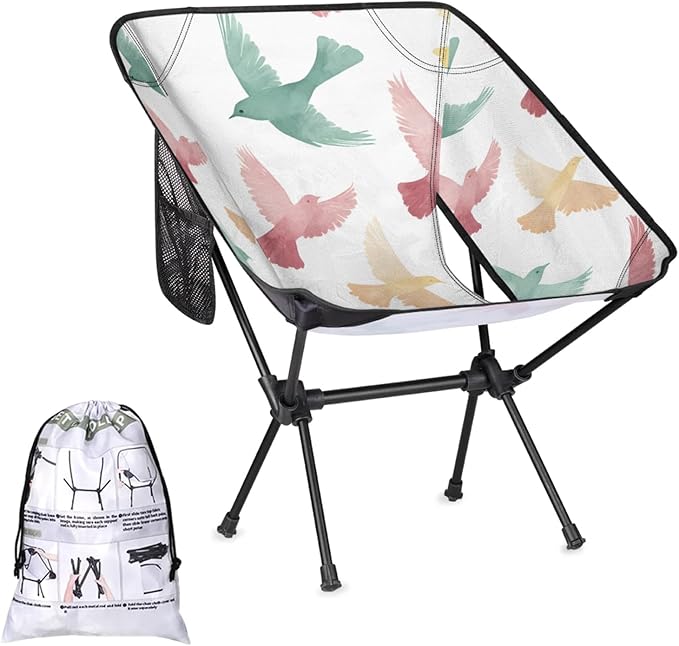 Honeybaby Folding Camping Chair Watercolor Pigeons Camping Chairs Lightweight Portable Chair Outdoor Foldable Chairs for Camping Travel Picnic Beach Hiking