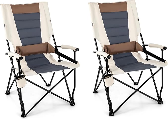 Tangkula Set of 2 Folding Camping Chair Portable Lightweight Camp Chair with Lumbar Support Padded Seat Carrying Bag Cup Holder Outdoor Lawn Chair for Yard Fishing Travel No Assembly Needed