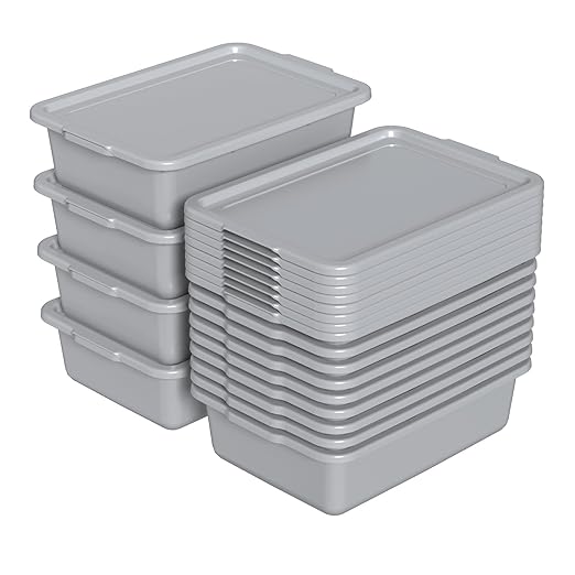 Farmoon 12-Pack 13 L Commercial Bus Tub Box Restaurant Bus Tubs with Lids Grey