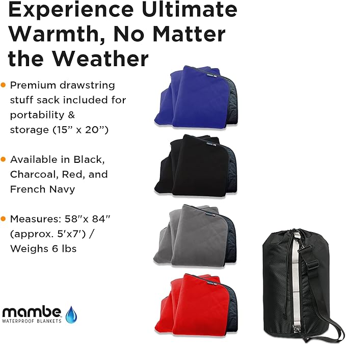 Mambe Super Extreme Weather Outdoor Blanket - Red - 100% Waterproof &amp Windproof - Insulated Polarfleece Blanket for Activities Like Cold Weather Camping &amp Winter Sports Machine Washable