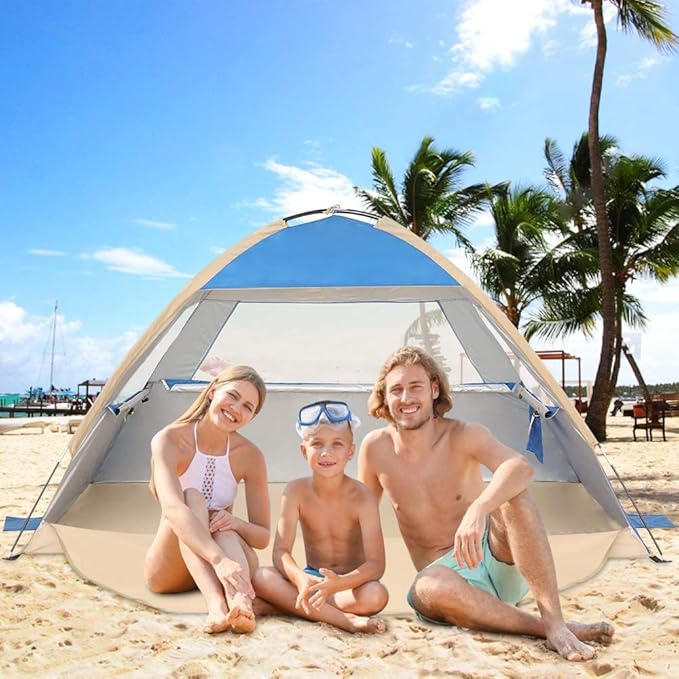 Gorich Beach Tent Sun Shelter for 3/4/6/8/10 Person with UPF 50＋ UV Protection Lightweight &amp Easy Setup Beach Shade Canopy Portable Beach Shade Tent Beach Cabana